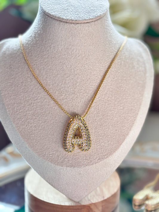 Bubble Cristal initial Necklace